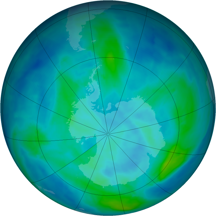 Antarctic ozone map for 10 March 2014
